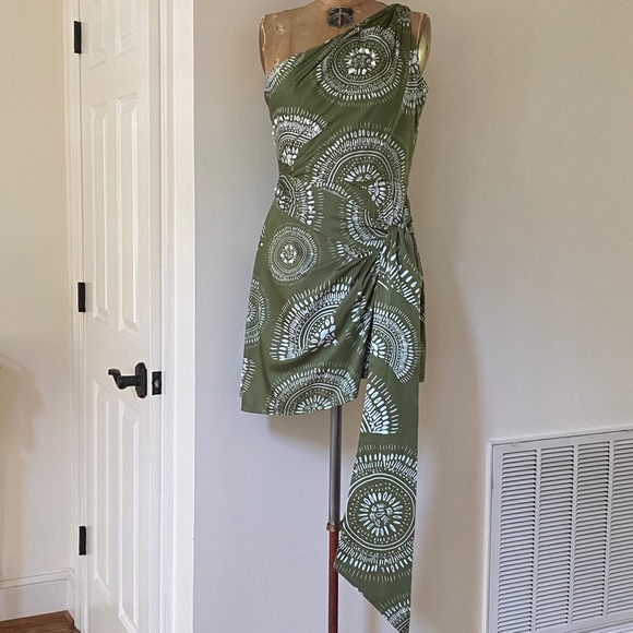 Andres Otalora Green One-Shoulder Shell Embellished Mini Dress - Picture 15 of 16